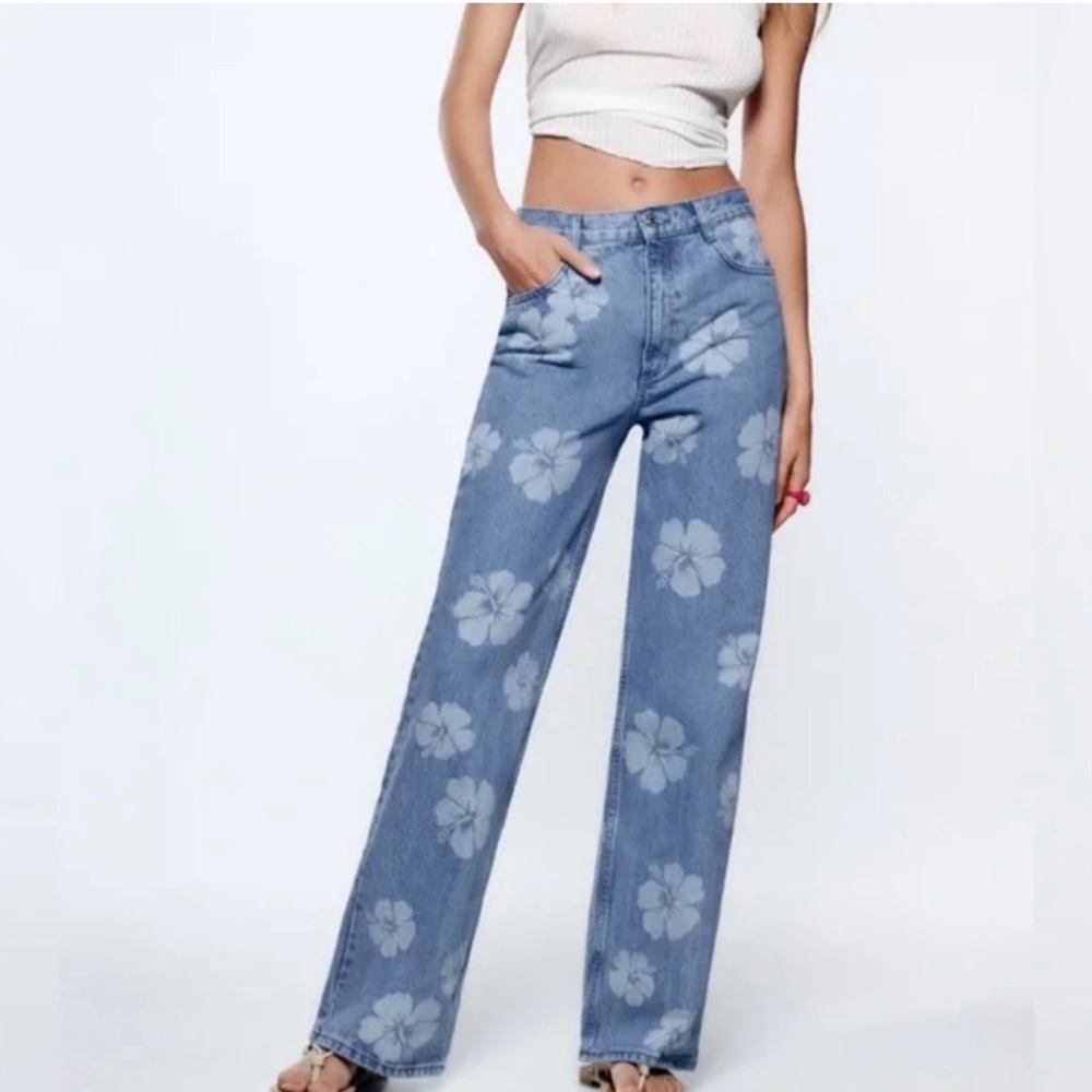 Zara Hibiscus Print Jeans